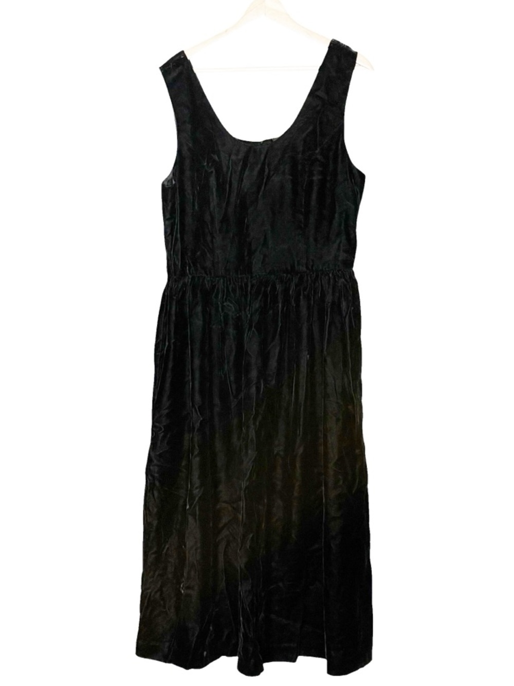 St. Gillian VTG Black Velvet Button Empire Waist Midi Dress Size 10 Whimsigoth
